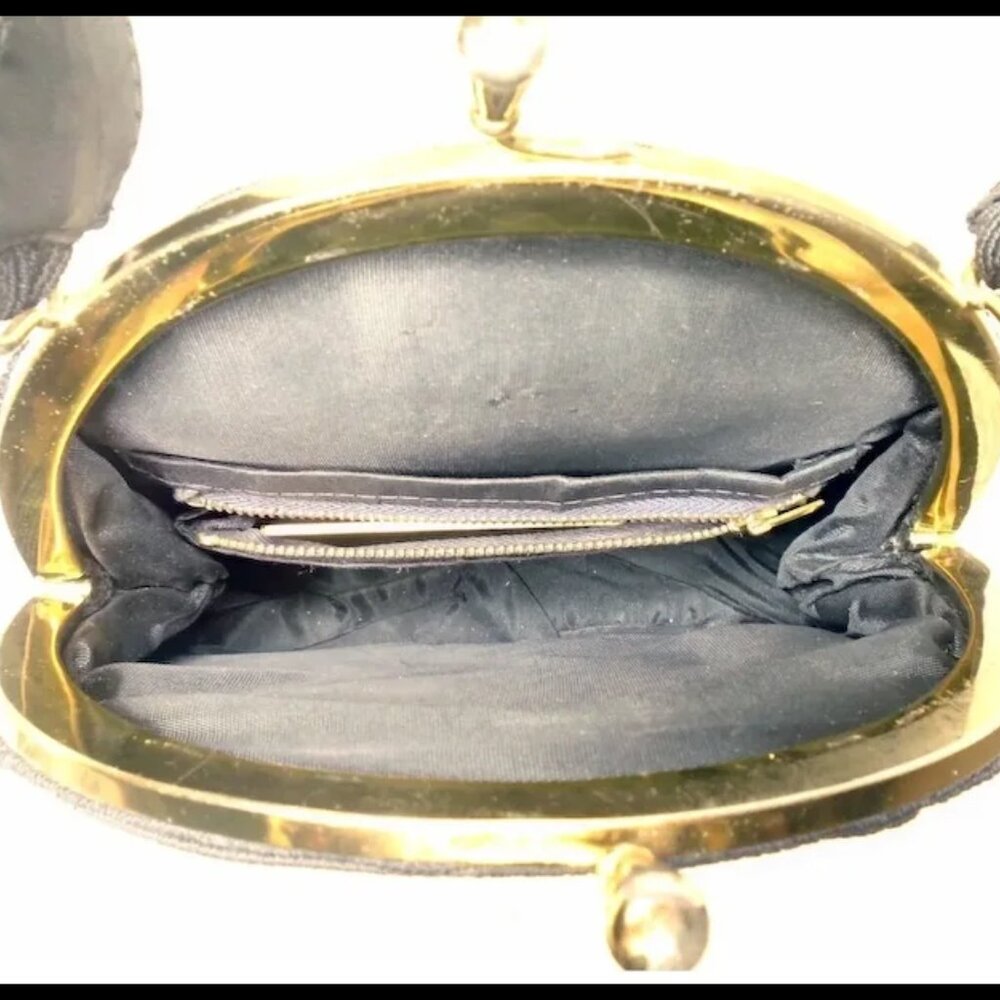 Vintage Art Deco Black Corde Purse, Mirror & Hairpins VFG 30s 1930s - Picture 7 of 12